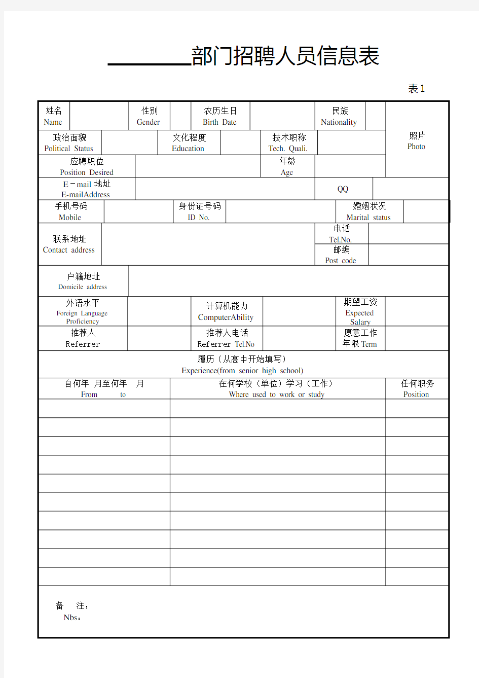 人员信息登记表(基本信息)