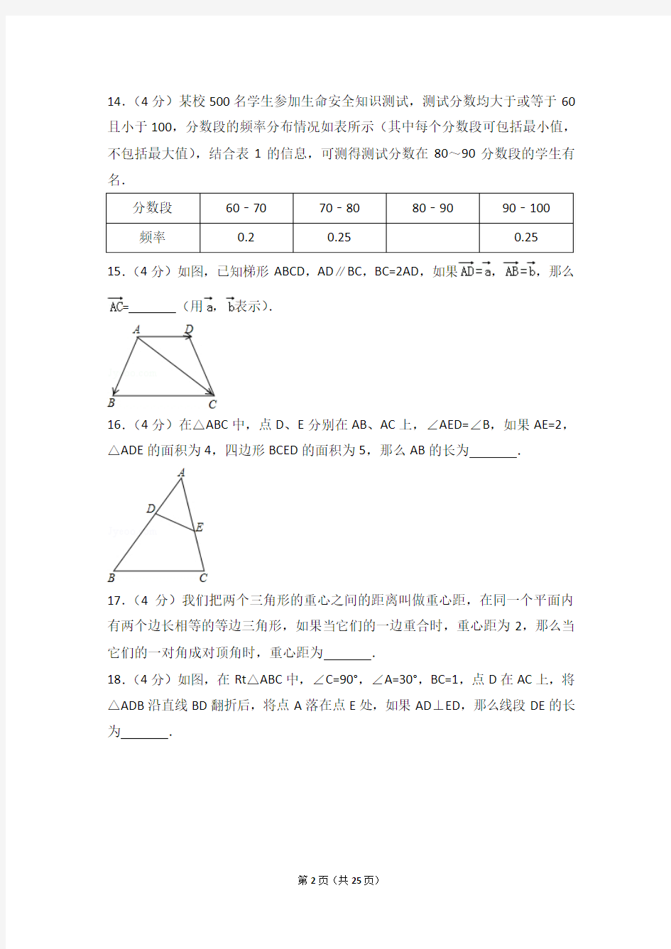 2012年上海市中考数学试卷+答案