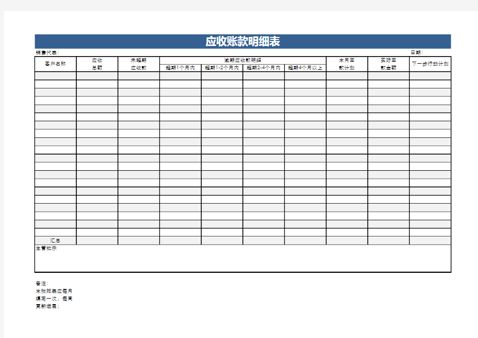 应收账款明细表Excel模板