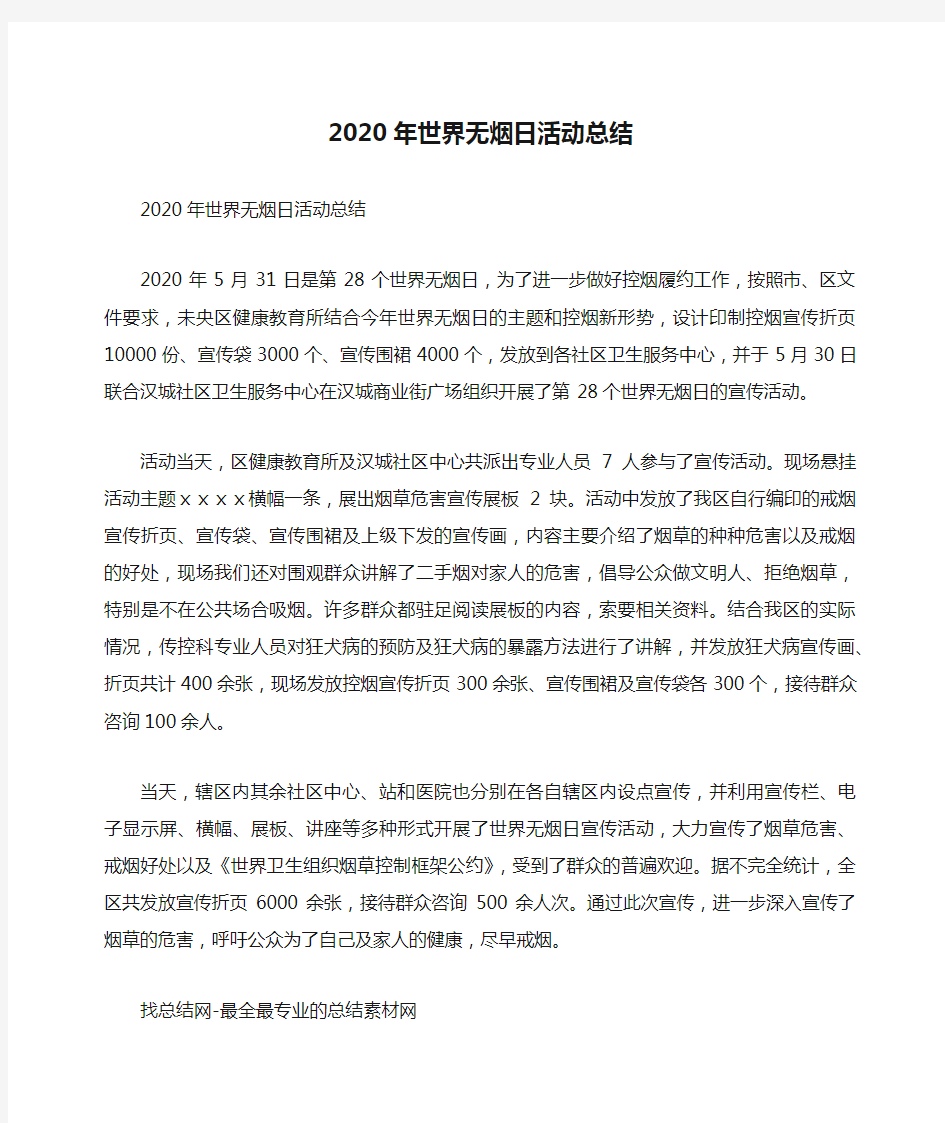 2020年世界无烟日活动总结