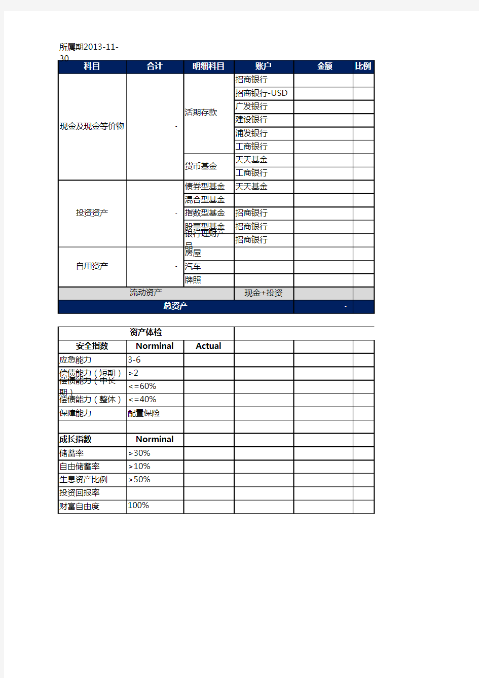 个人理财财务统计表