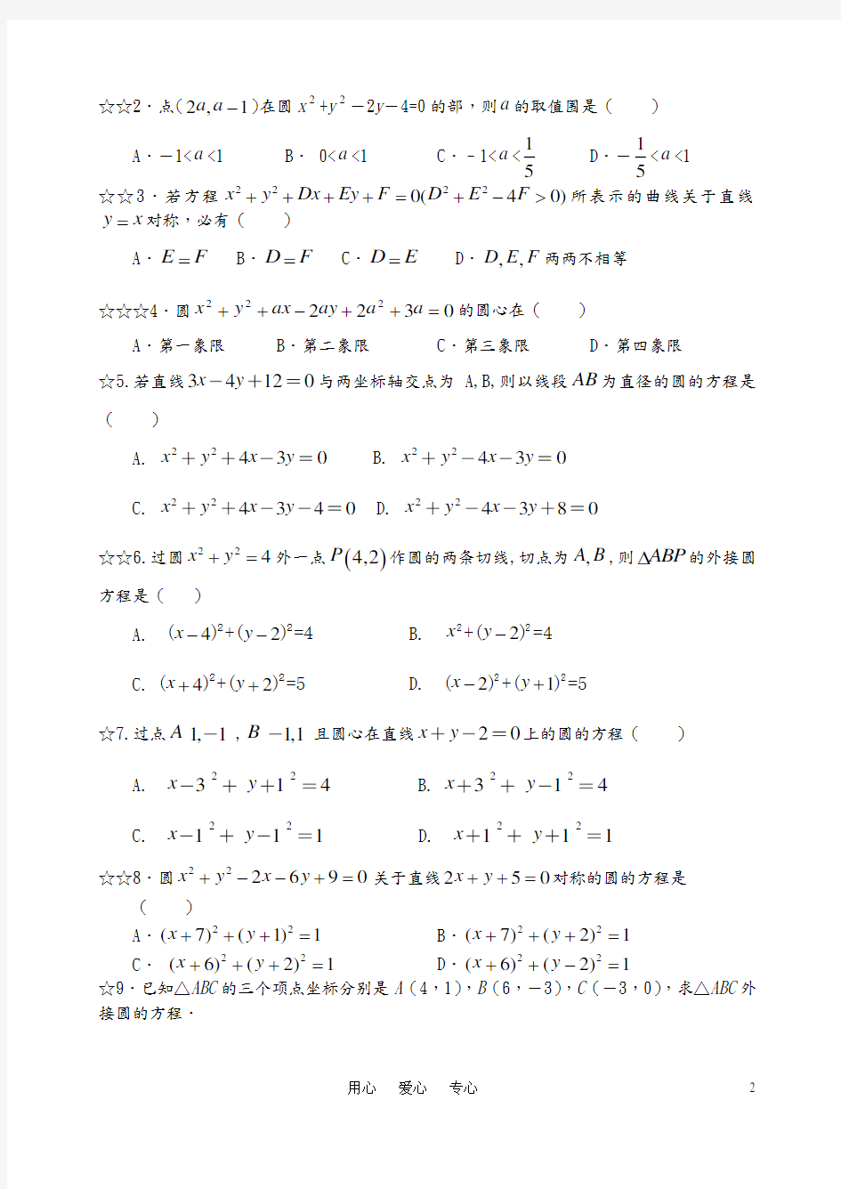 高中数学_圆的方程题型总结
