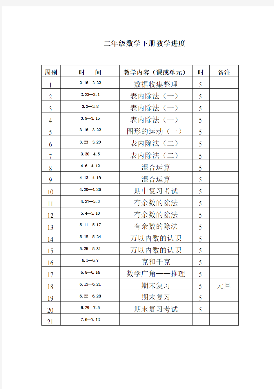 最新人教版二年级数学下册教案设计(全册)