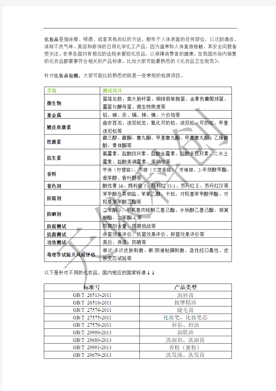 化妆品检测项目及标准汇总