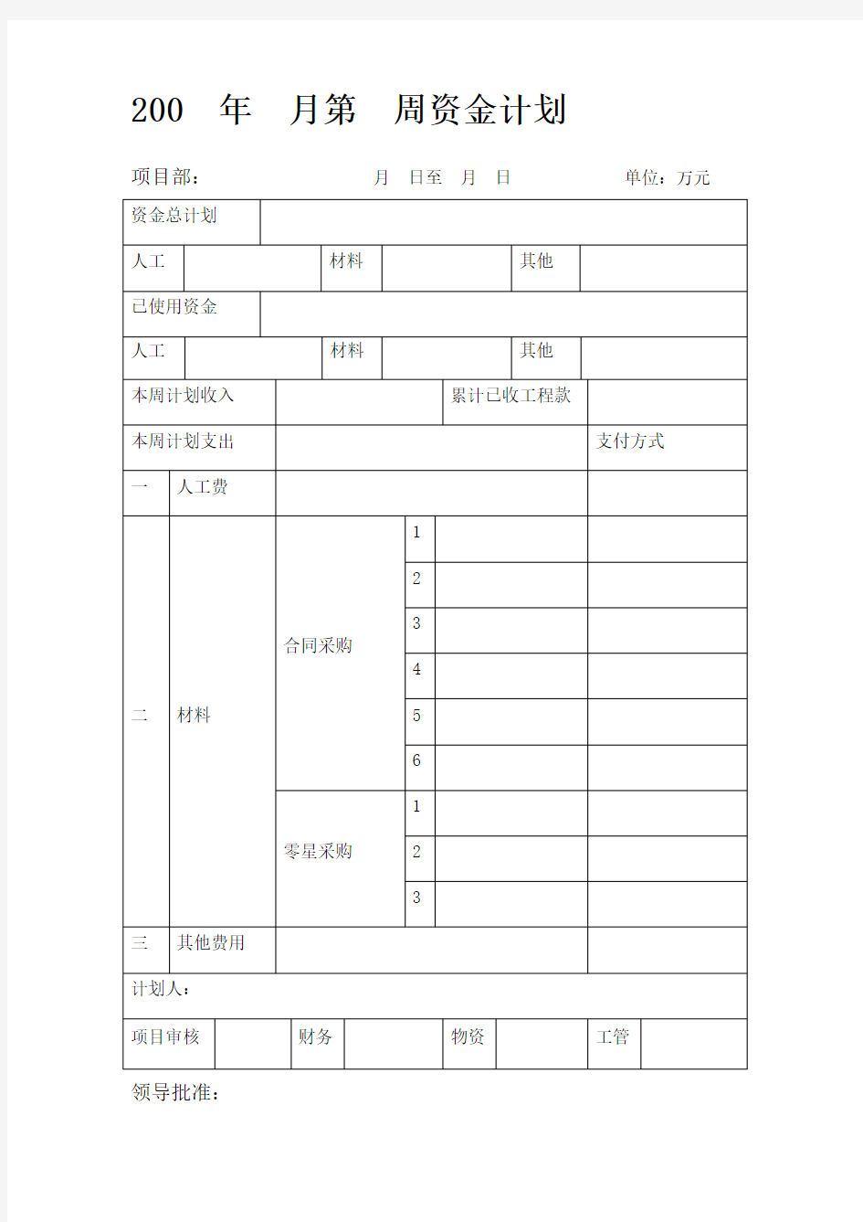 资金计划表单