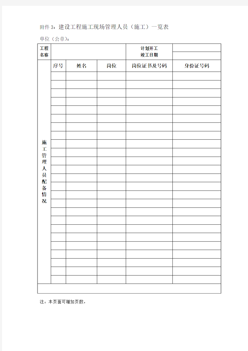 建设工程施工现场管理人员(施工)一览表