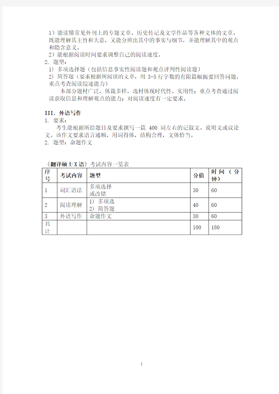 2019华中科技大学211 翻译硕士英语考试大纲
