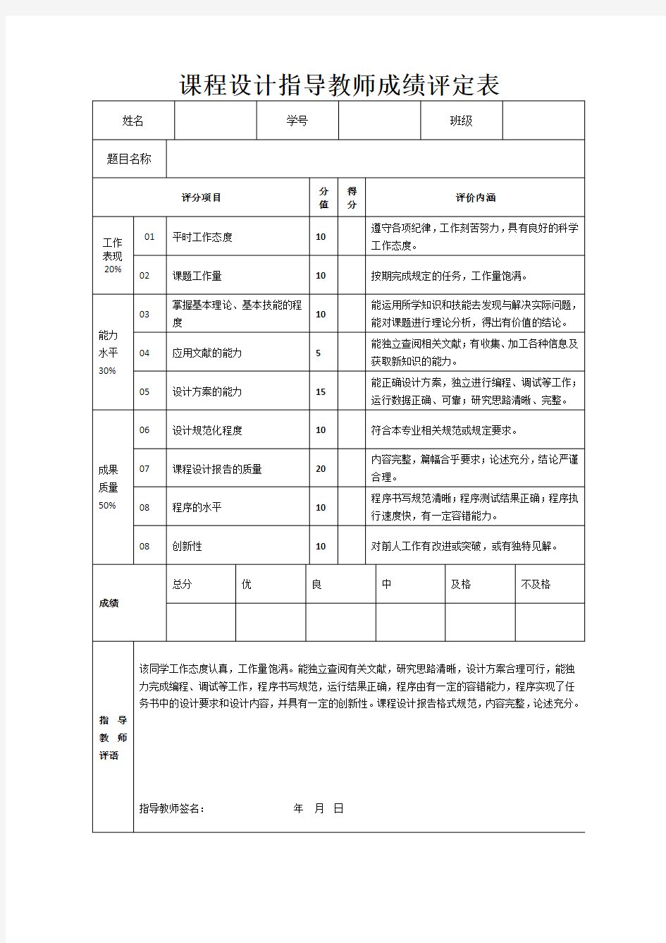 _成绩评定表(含指导老师评语)