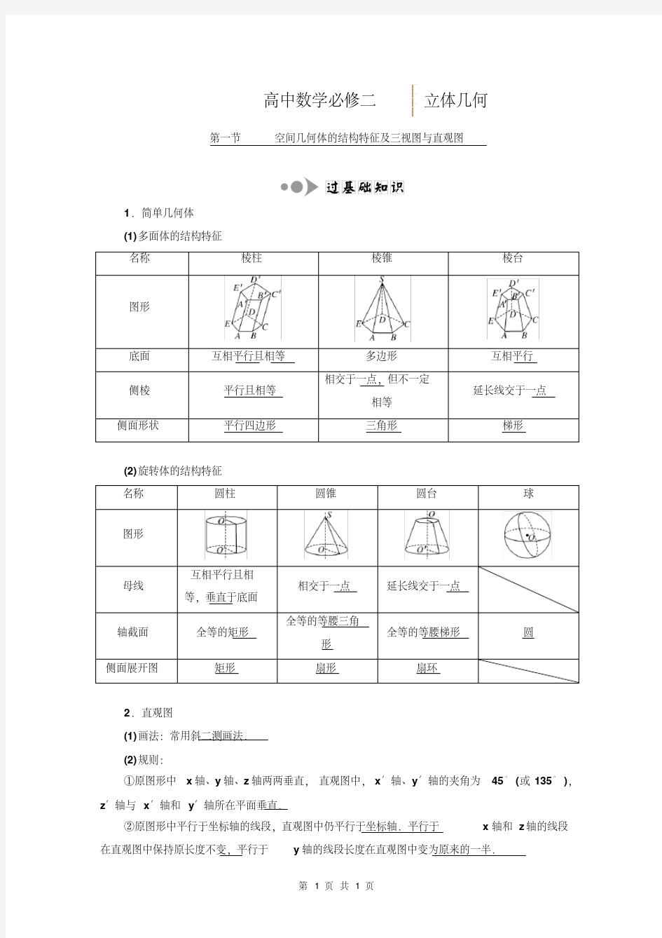 高中数学必修二立体几何