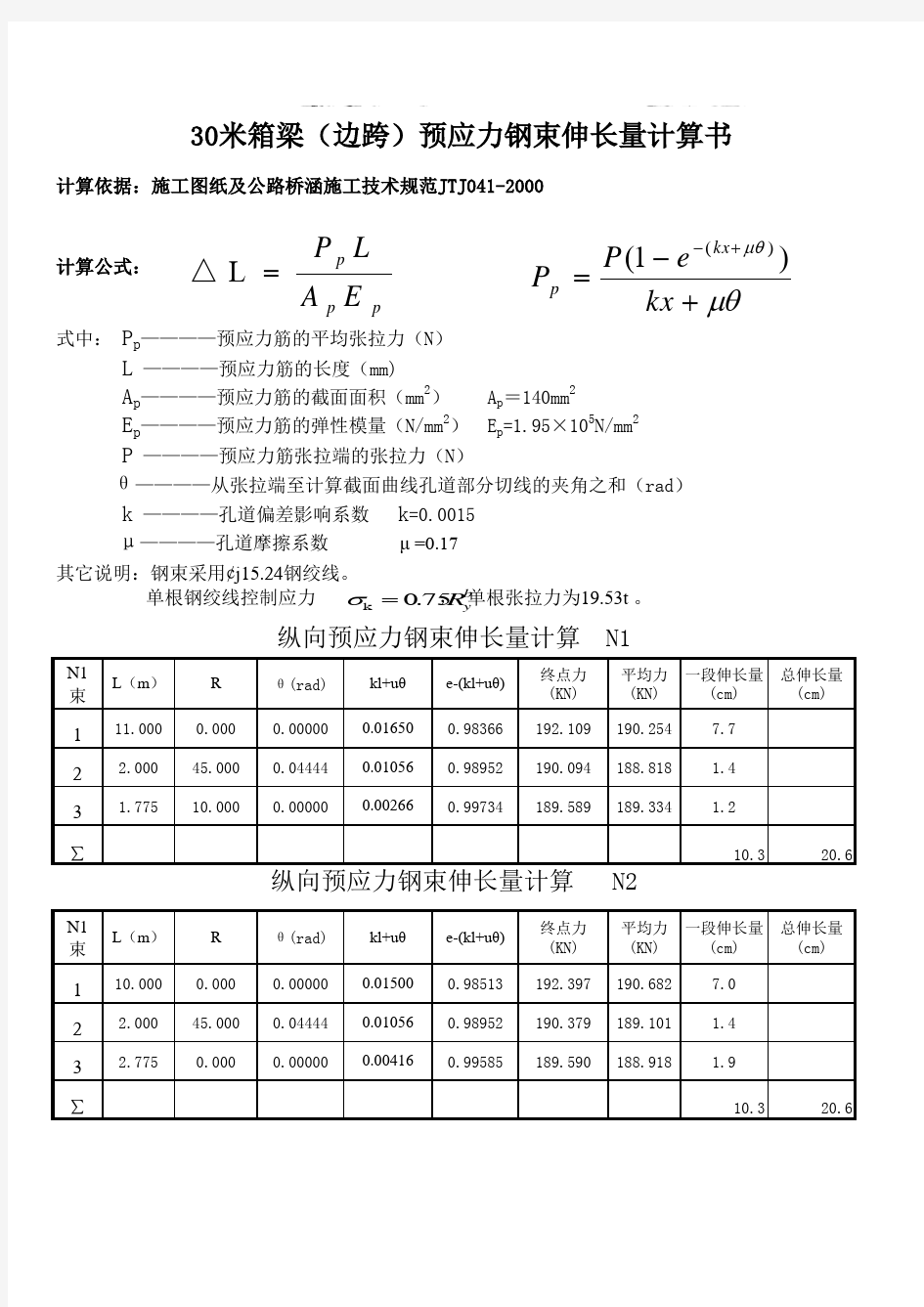 张拉伸长量计算表