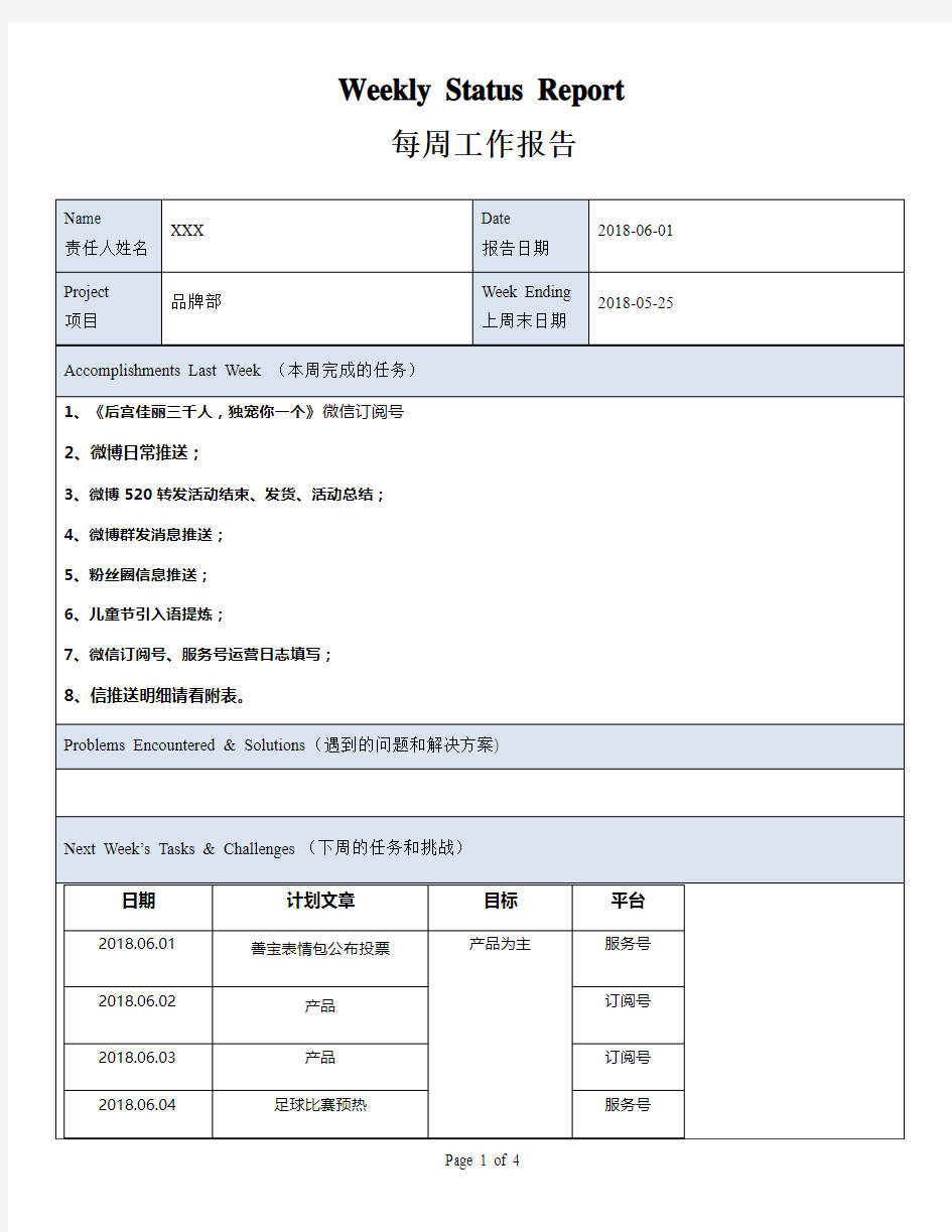 企业周工作报告