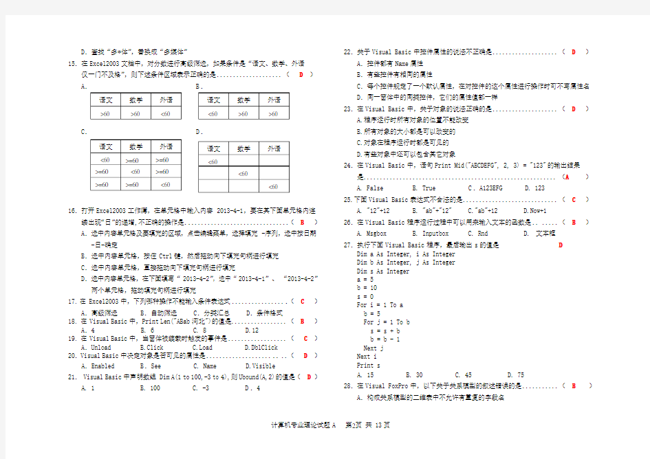 2013年河北省对口升学计算机专业试题