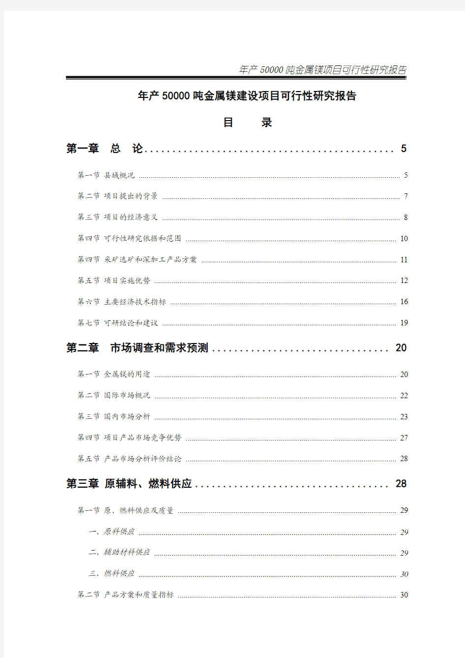 年产50000吨金属镁建设项目可行性研究报告