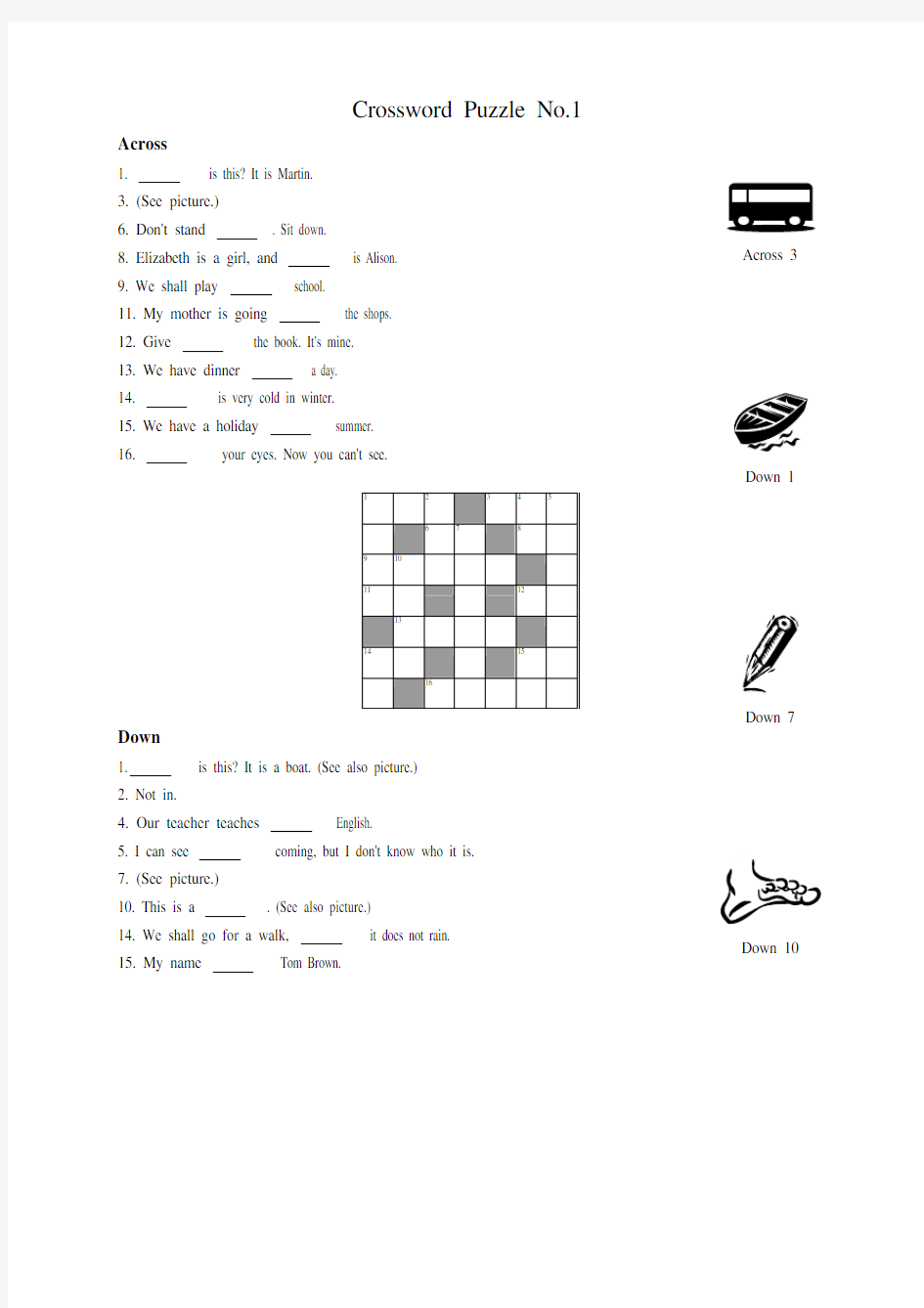 英语纵横字谜Crossword01