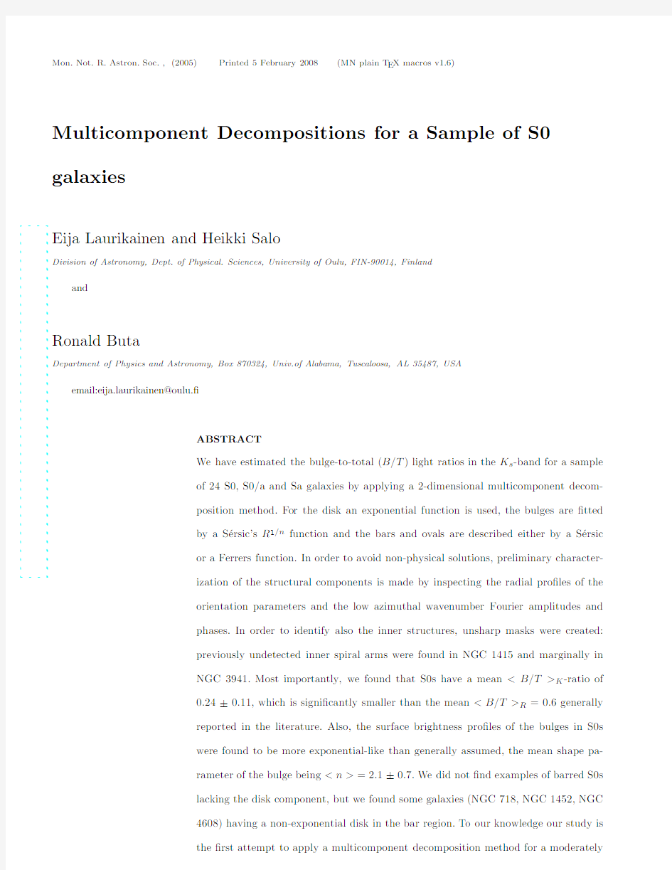 Multicomponent Decompositions for a Sample of S0 galaxies