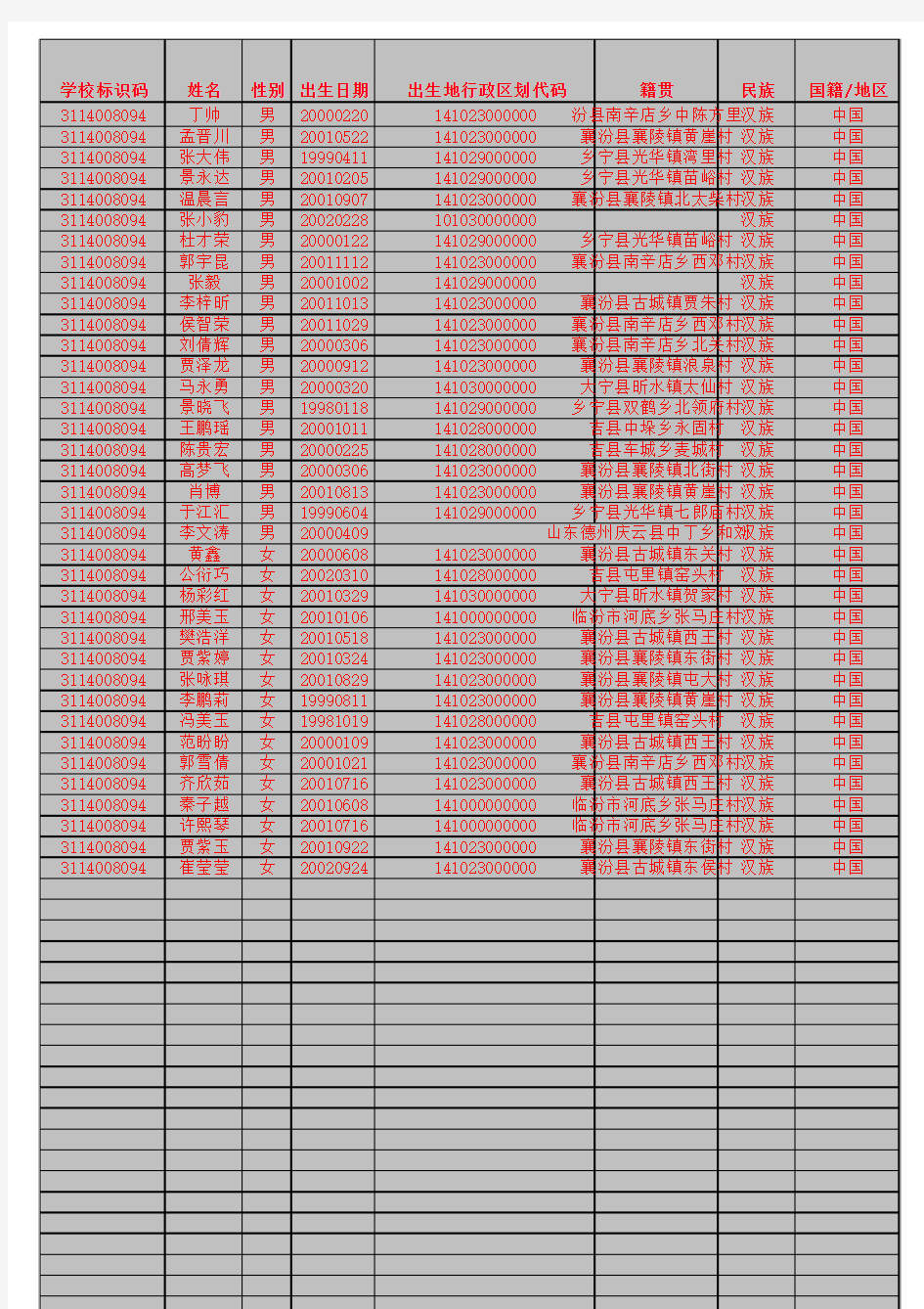 64学生信息模板.