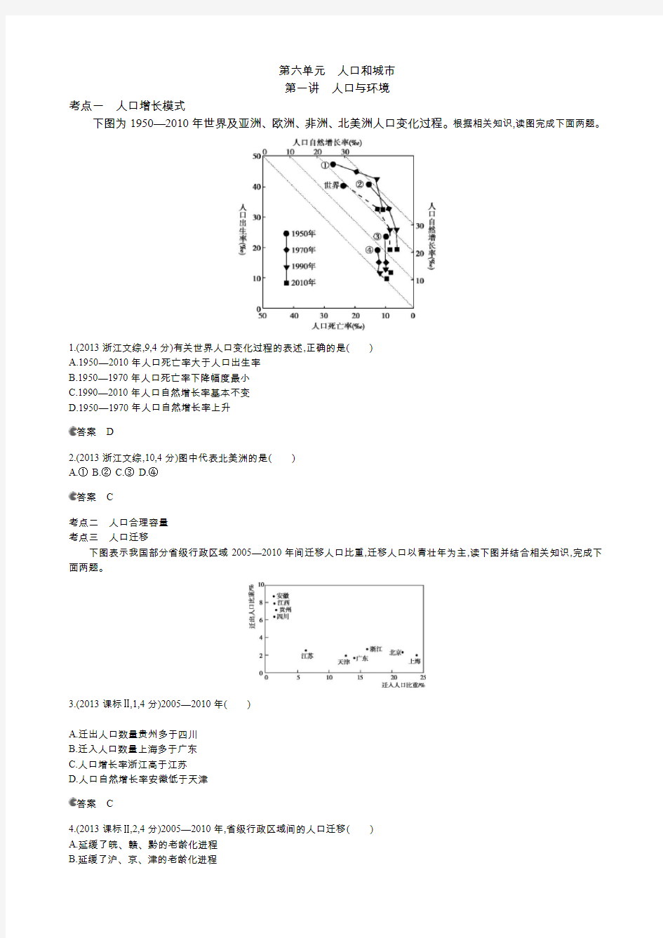 2013高考试题汇编--2.人文地理部分