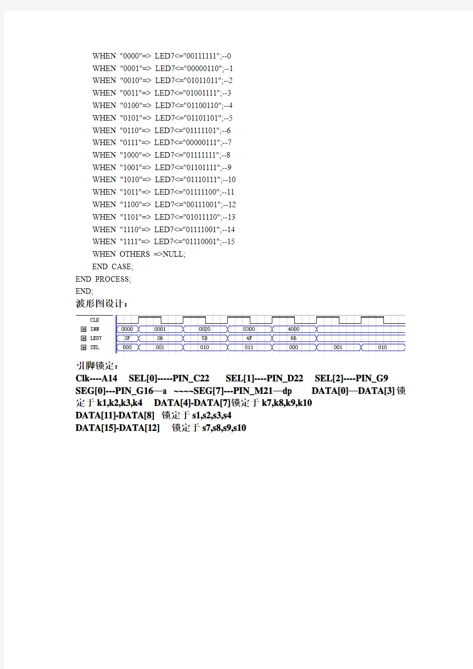 西南交大  7段数码管显示译码器实验报告