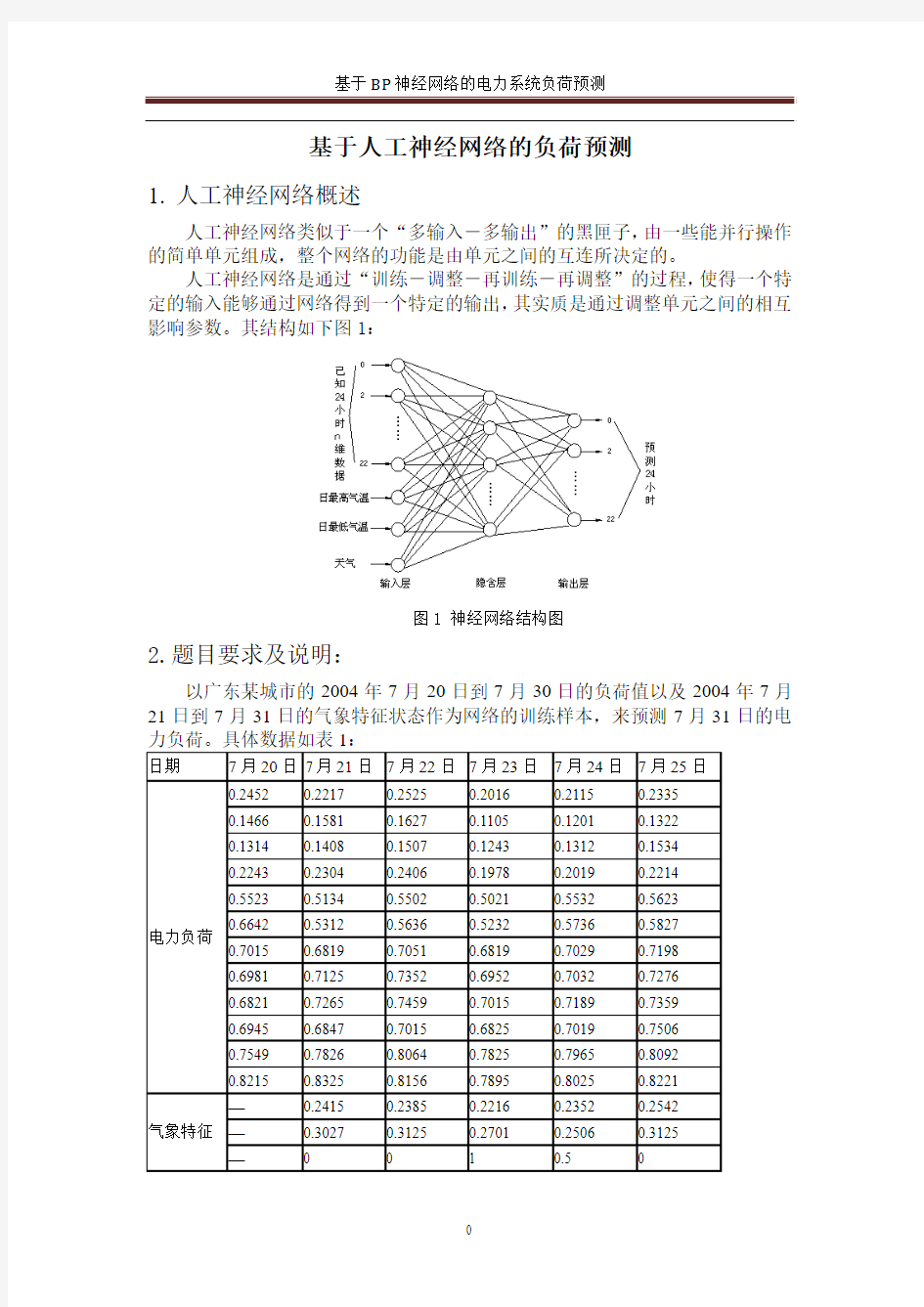 基于BP神经网络的电力系统负荷预测