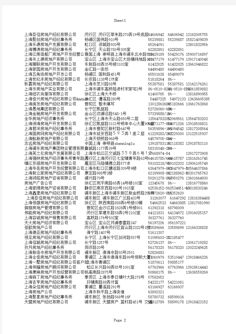 上海房产经纪全名单