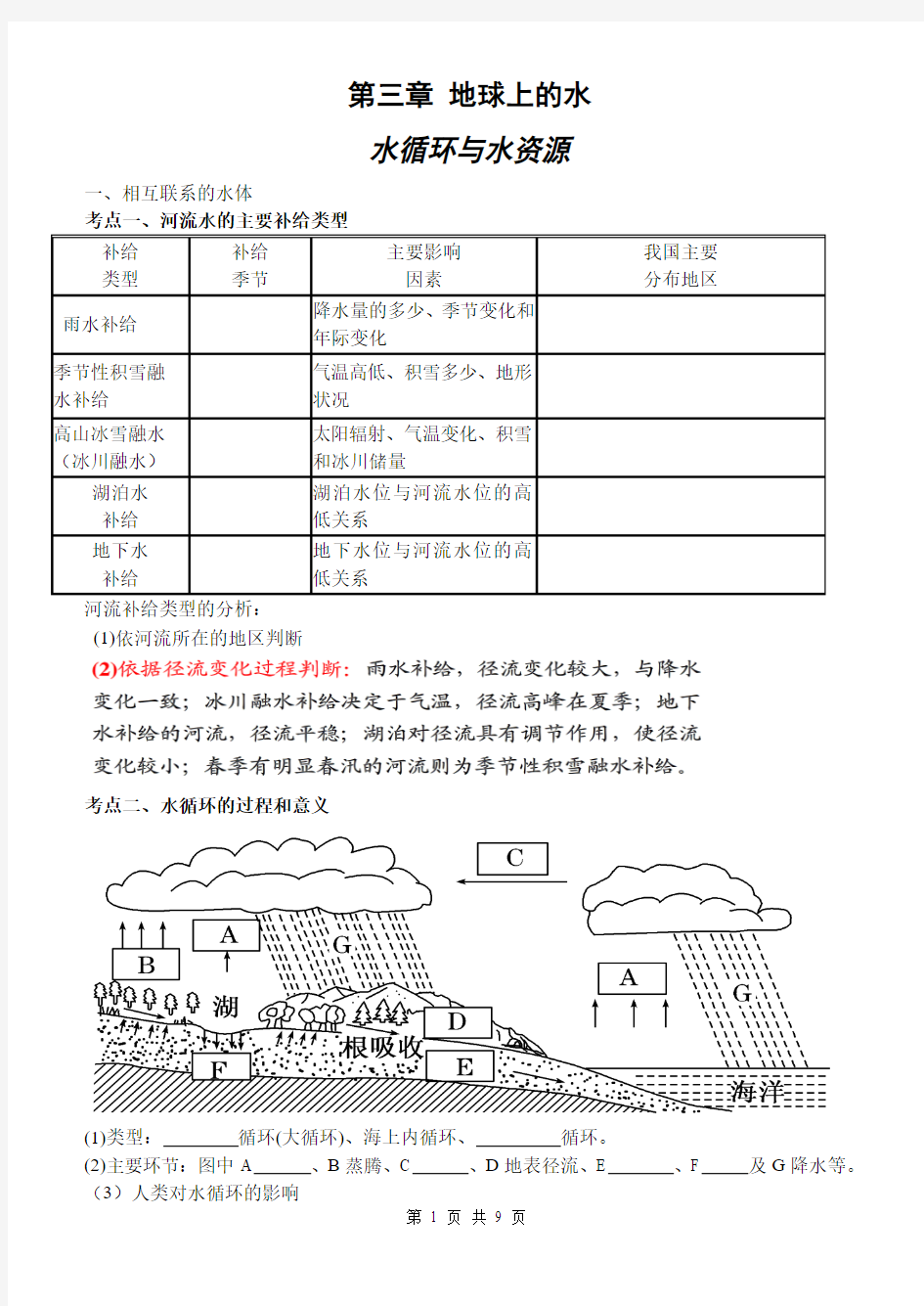 koko高三地理二轮地球上的水学案与练习