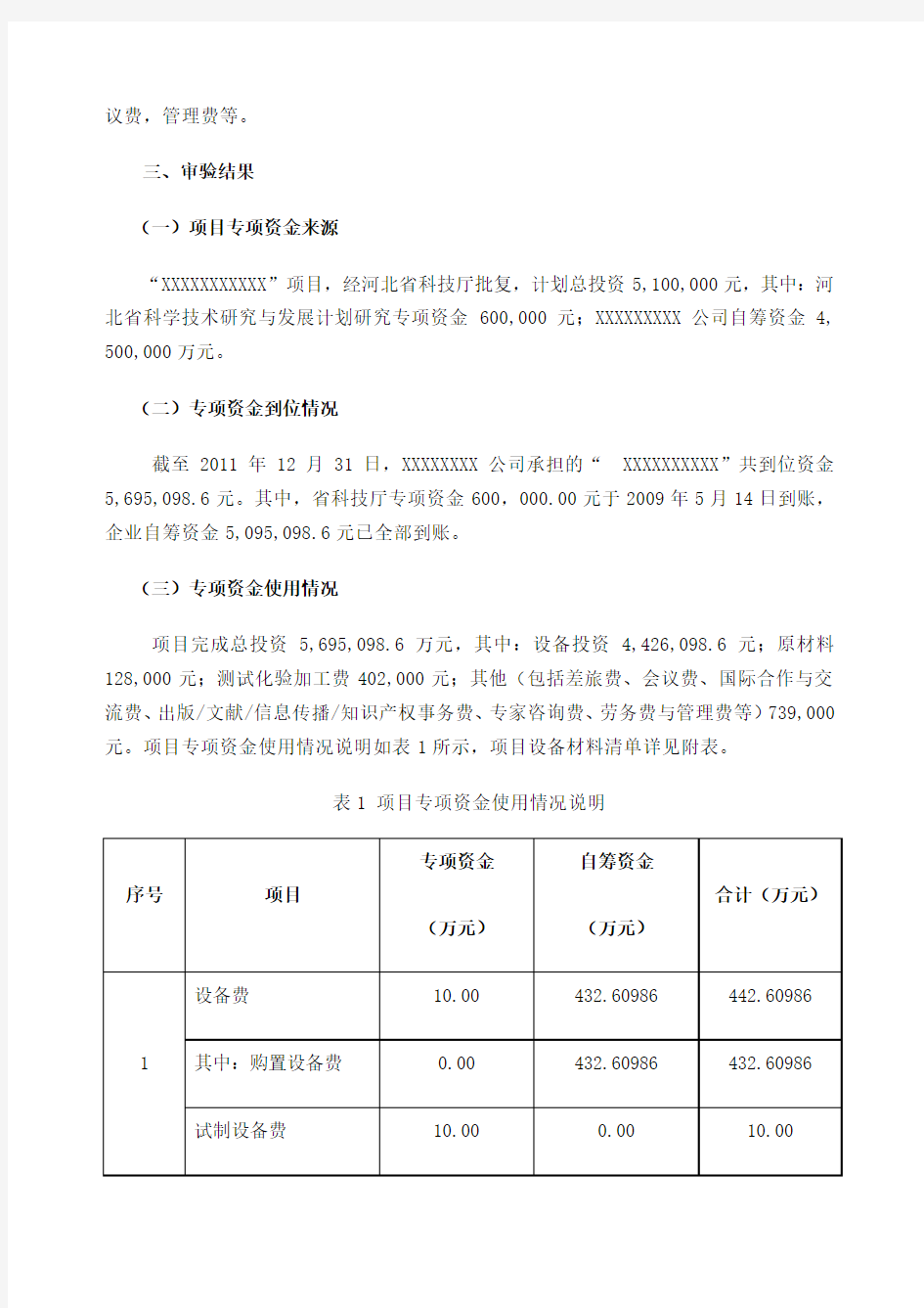 河北省科技项目专项审计报告模板