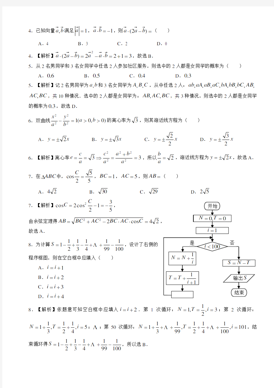 2018年全国高考文科数学2卷---精美解析版