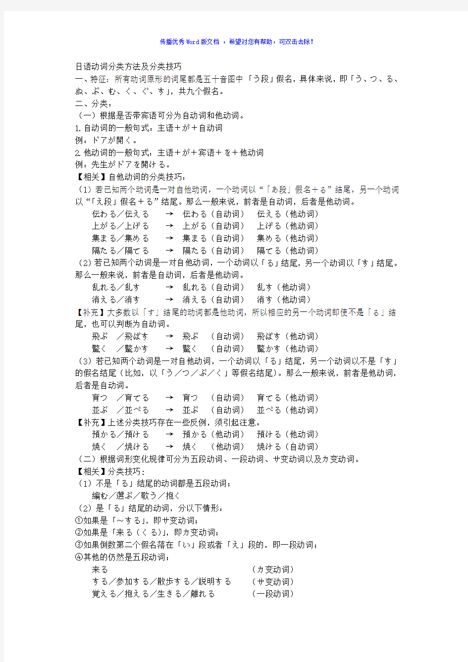 日语动词变形表Word版