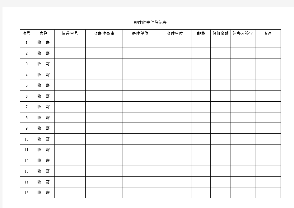 邮件收寄登记表