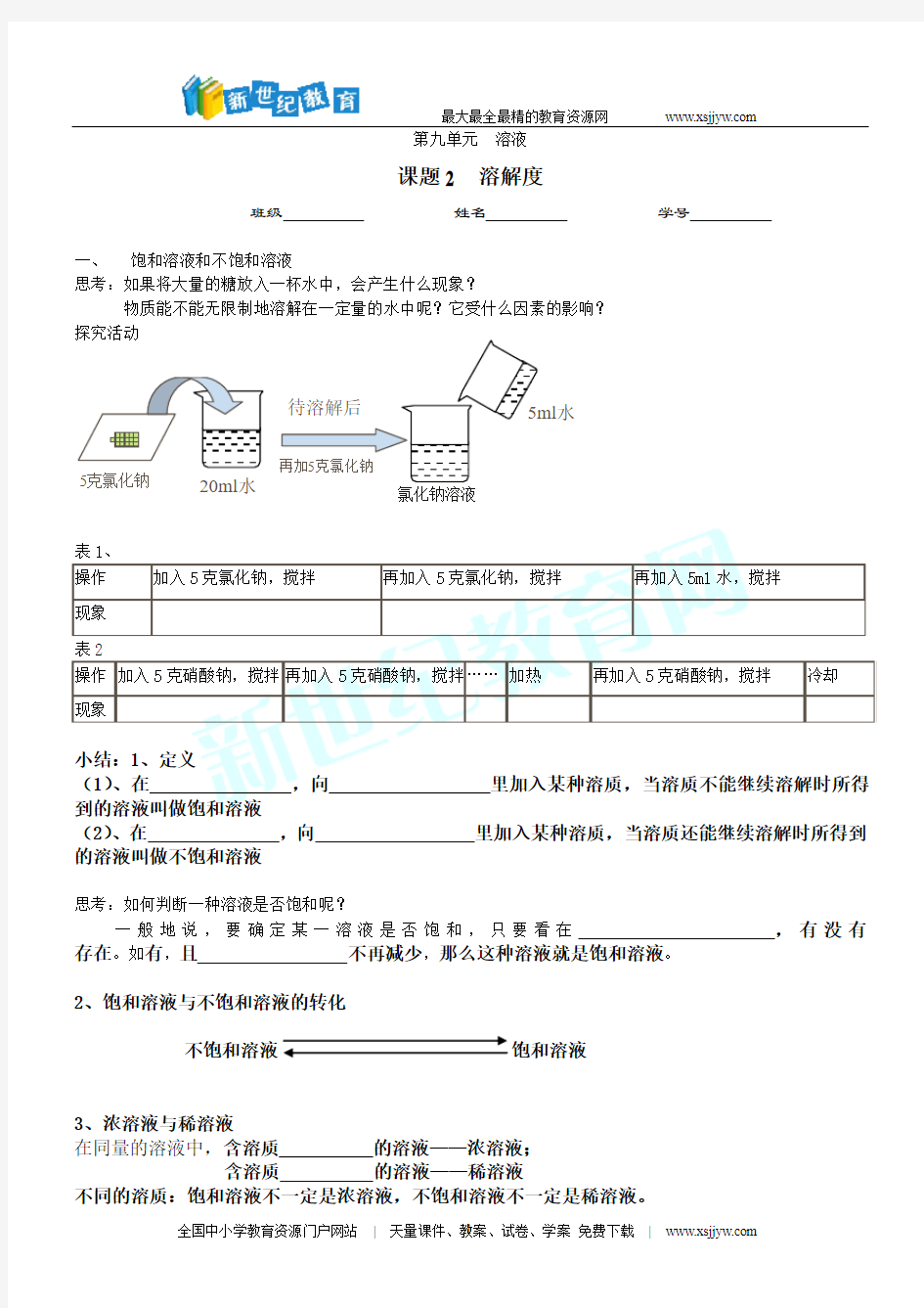 课题2  溶解度