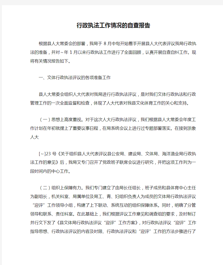 行政执法工作情况的自查报告