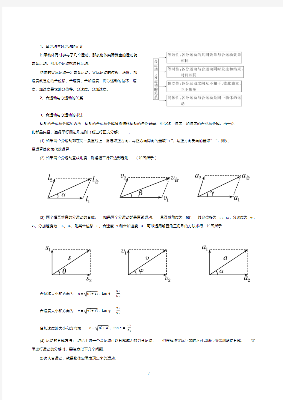 高中物理必修二__第一章曲线运动知识点归纳