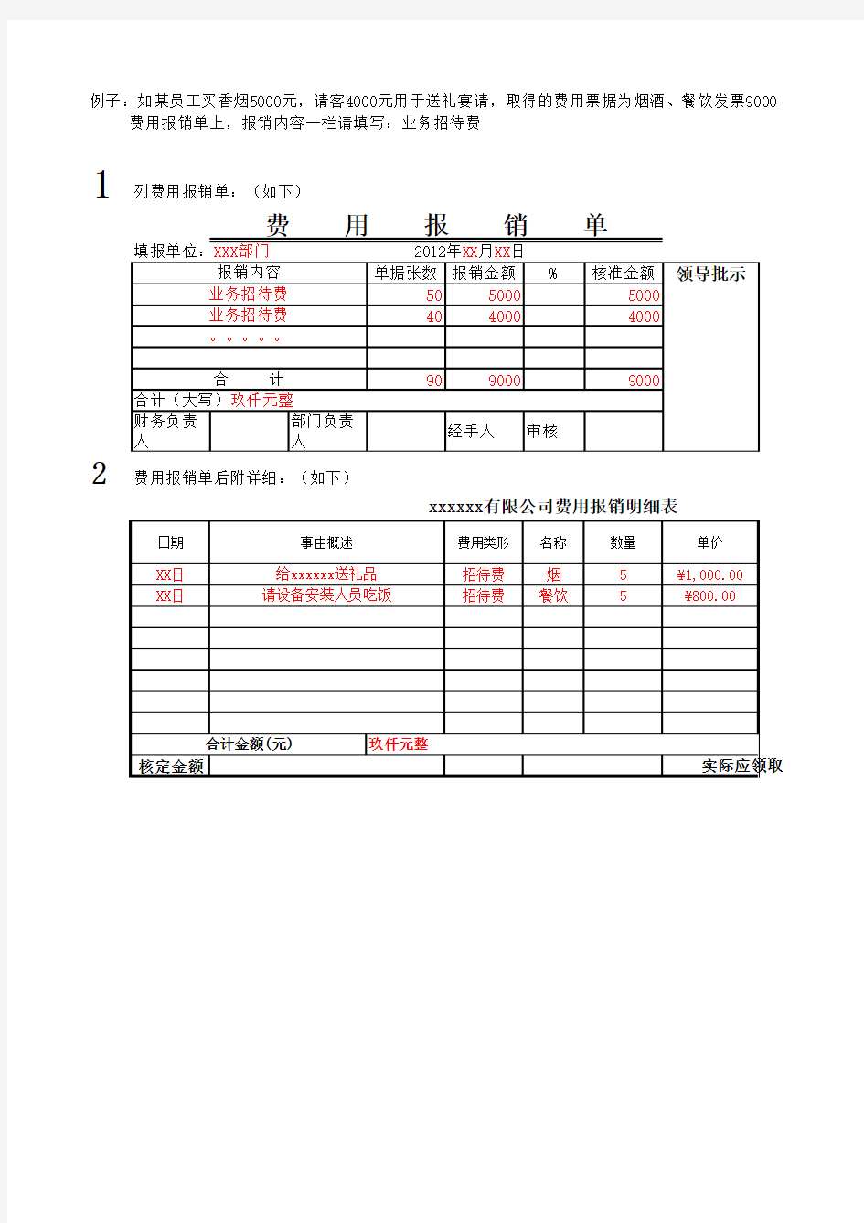 费用报销明细表