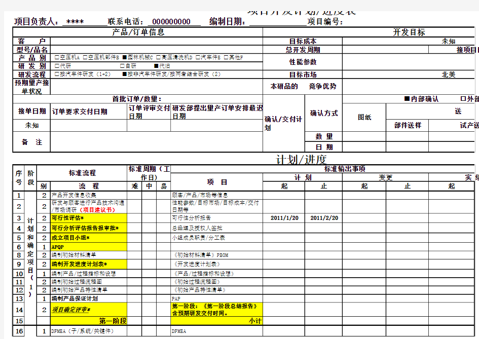 项目开发进度计划表