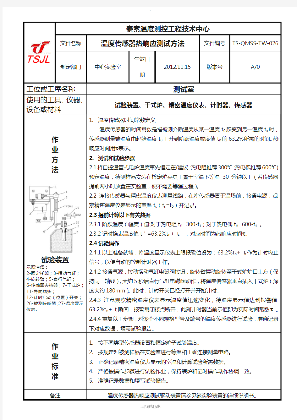 温度传感器热响应时间测试方法