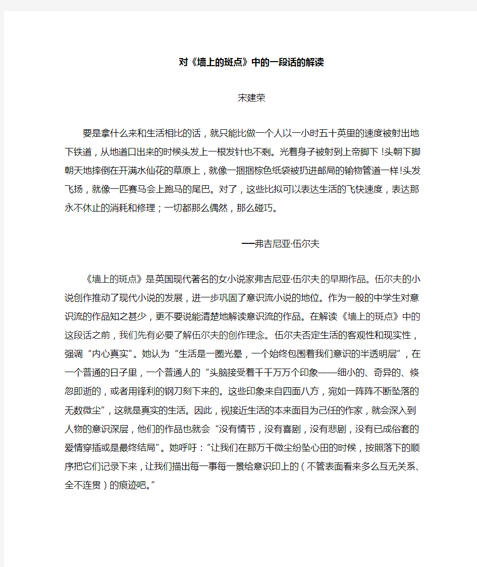 对墙上的斑点中的一段话的解读