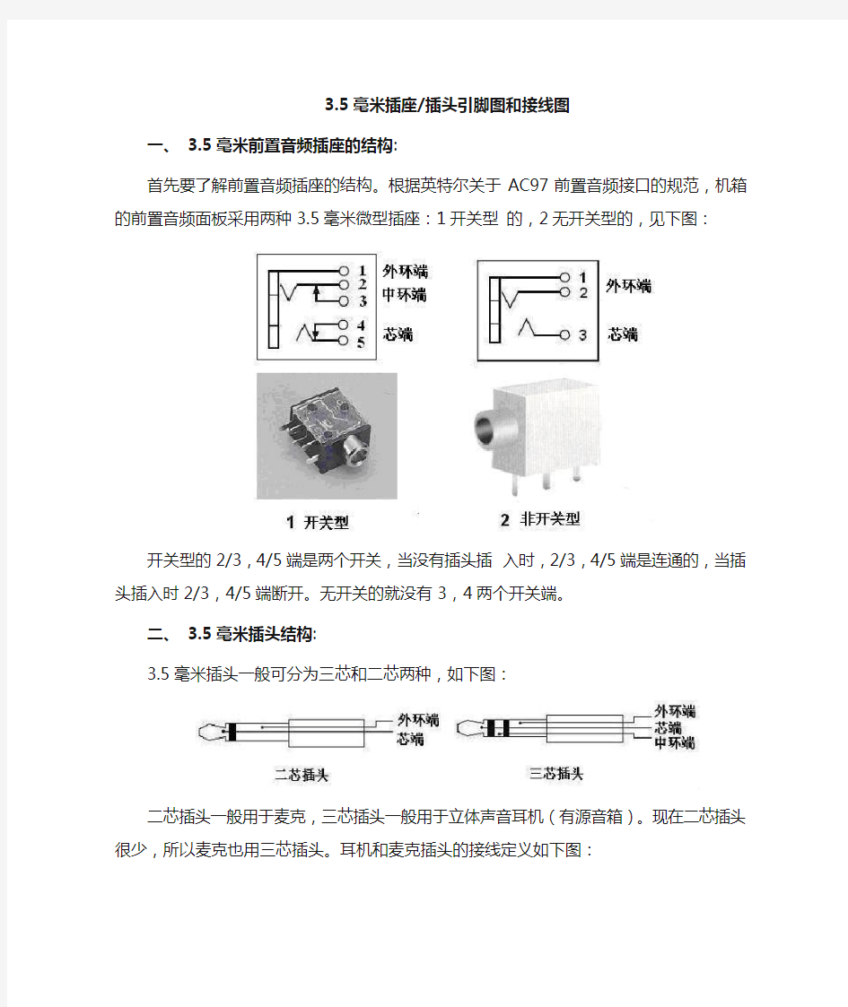 3.5毫米插座插头引脚图和接线图