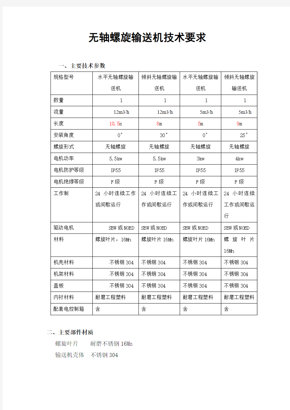 无轴螺旋输送机技术说明