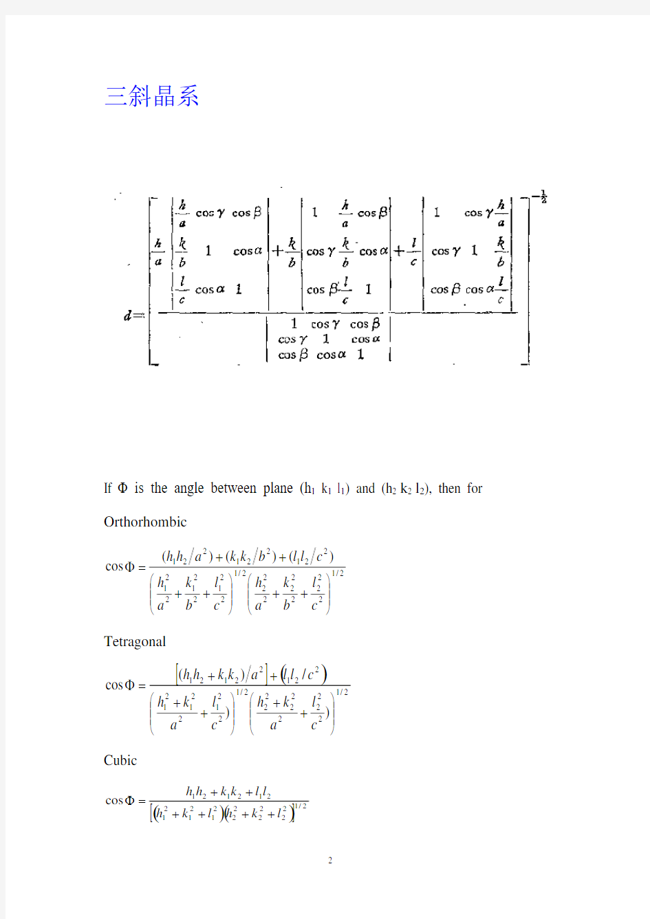 晶面间距计算公式(2020年10月整理).pdf