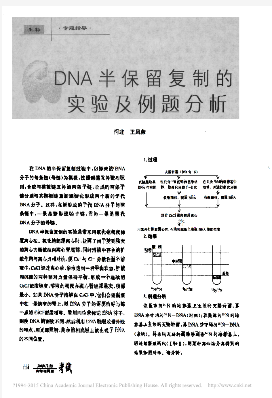 DNA半保留复制的实验及例题分新_王凤荣