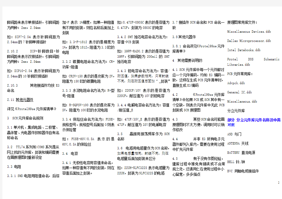 Protel99se元件列表,pcb及对应中文