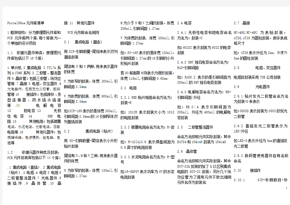 Protel99se元件列表,pcb及对应中文