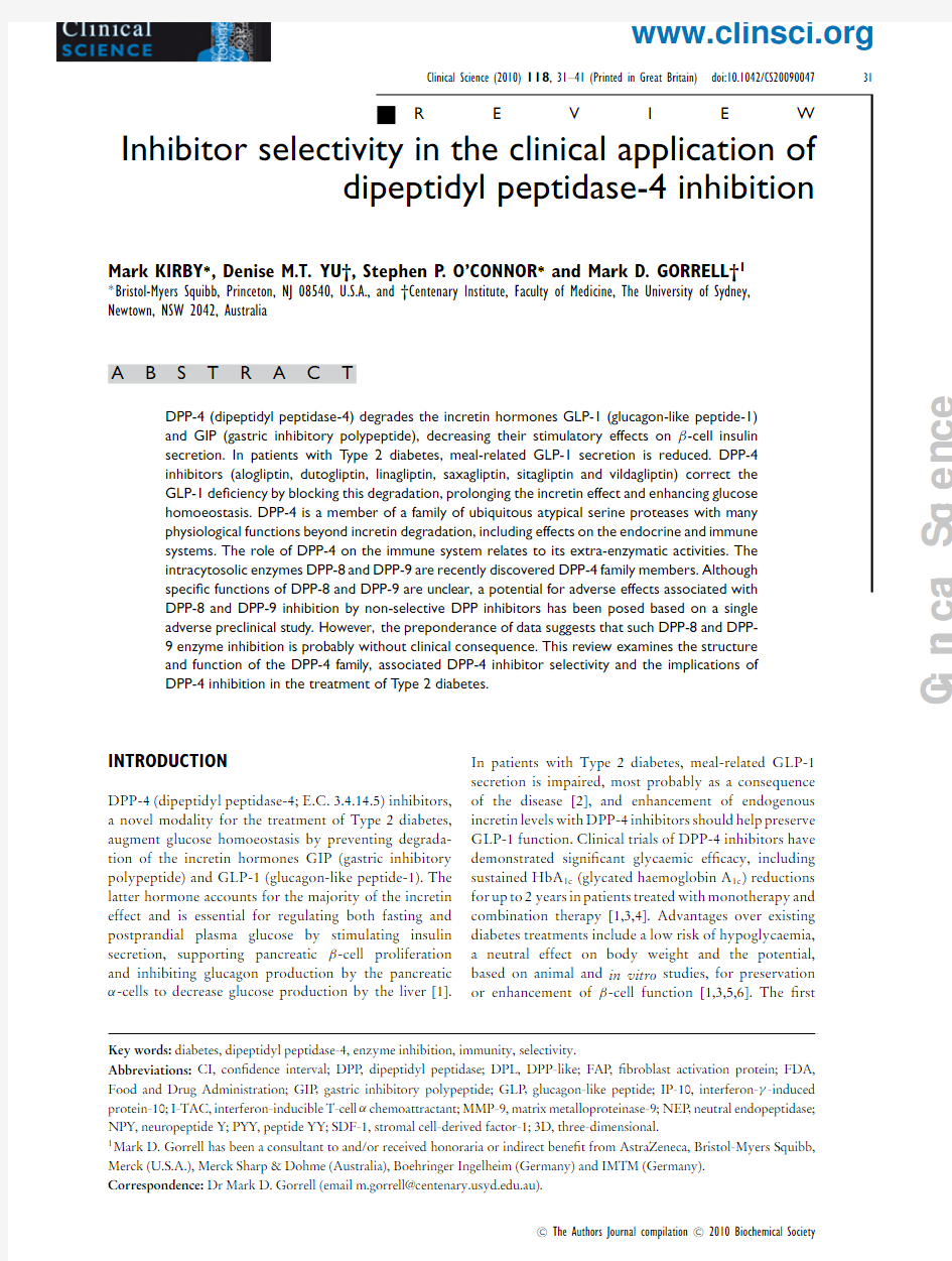 Inhibitor selectivity in the clinical application of dipeptidyl peptidase-4 inhibition