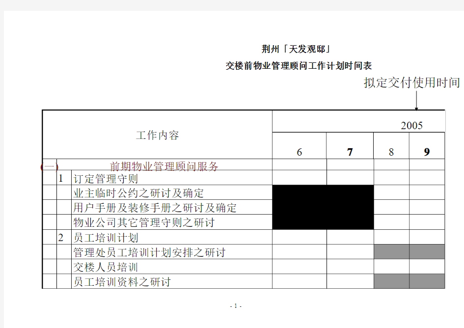 戴德梁行交楼前顾问工作计划表