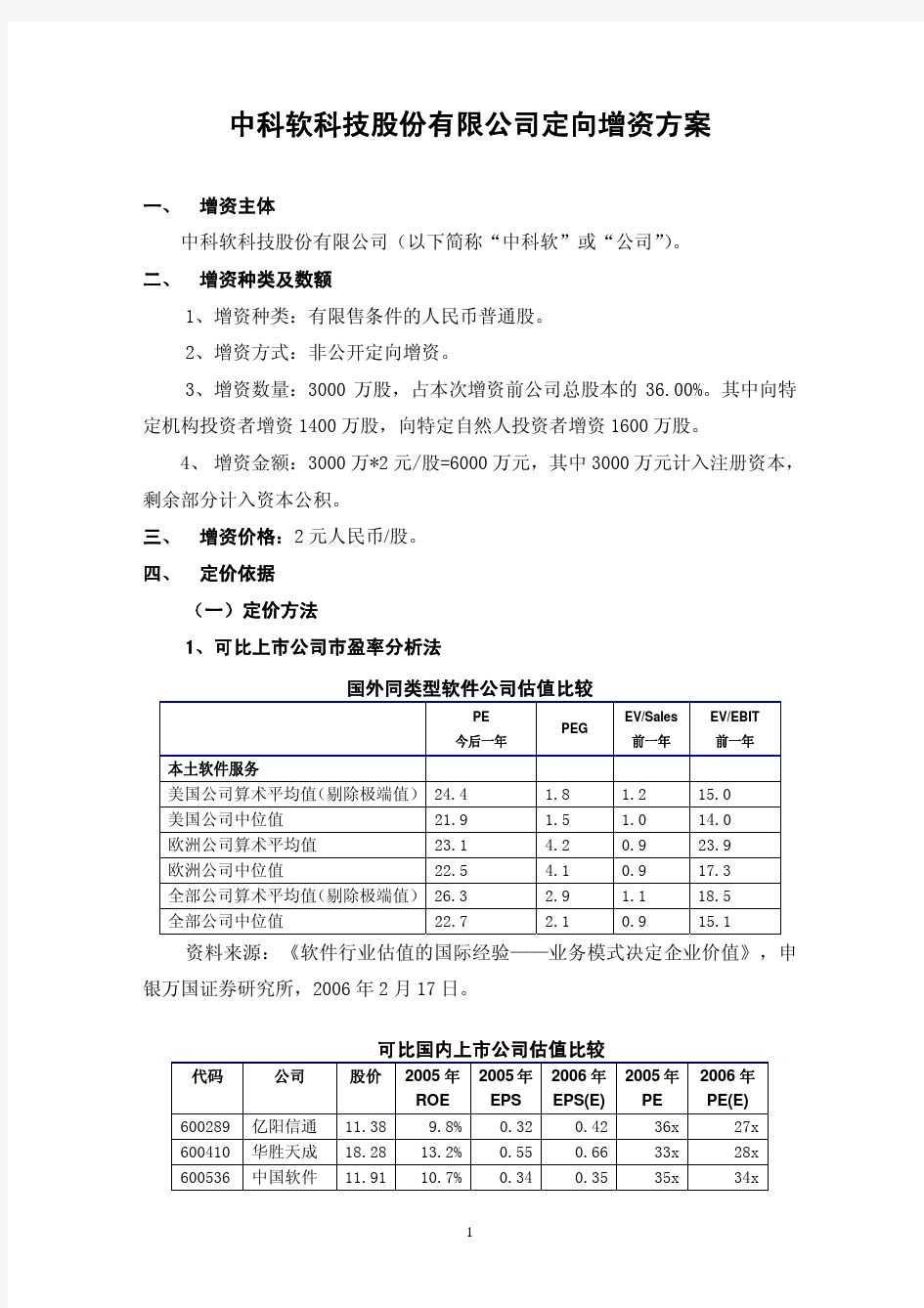 中科软科技股份有限公司定向增资方案