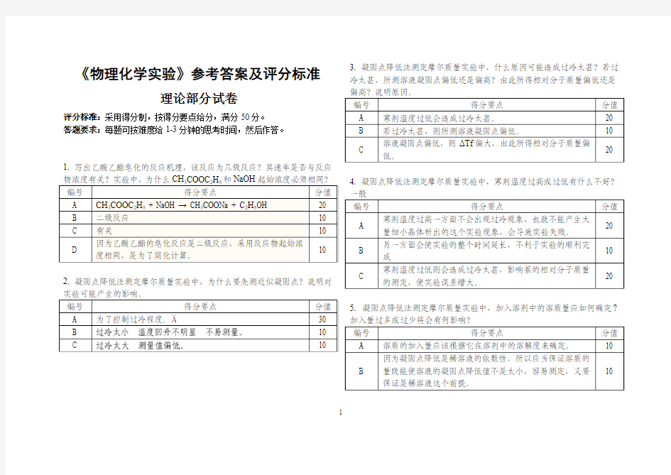 物化实验试卷答案