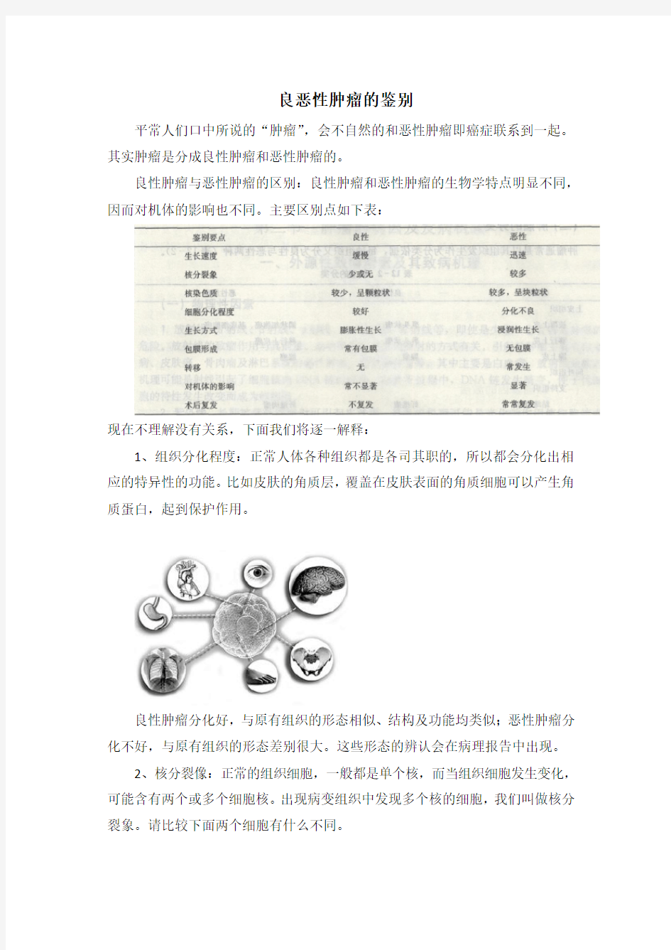 良恶性肿瘤的鉴别