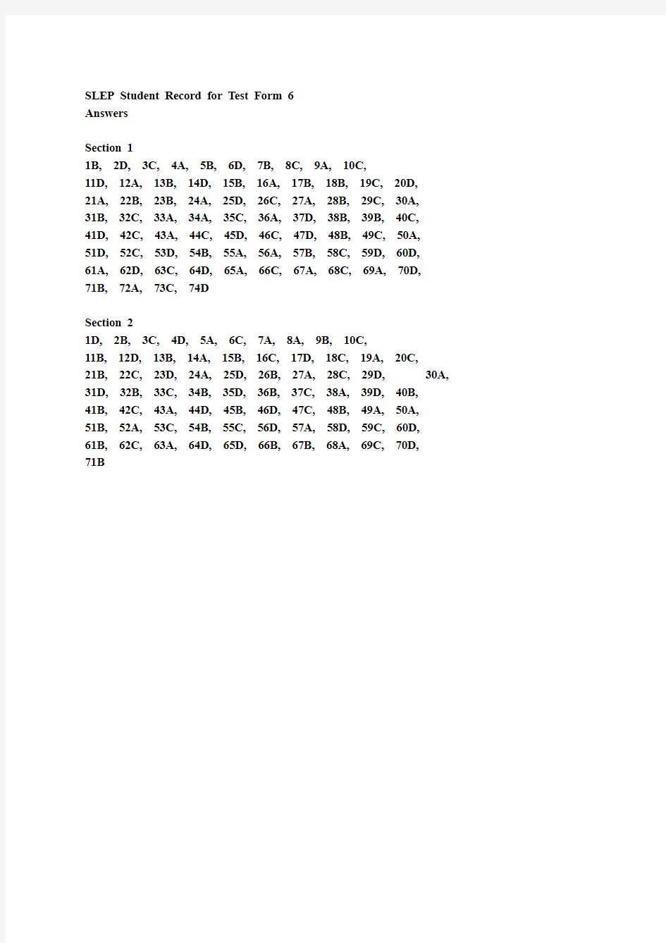 SLEP FORM 6 答案
