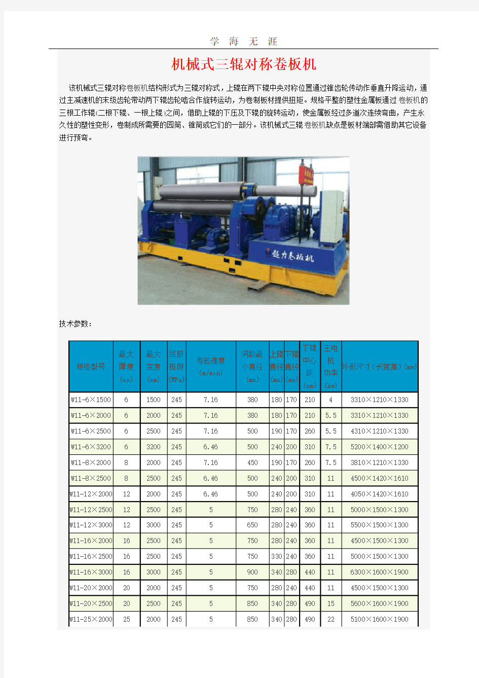 机械式三辊对称卷板机.doc