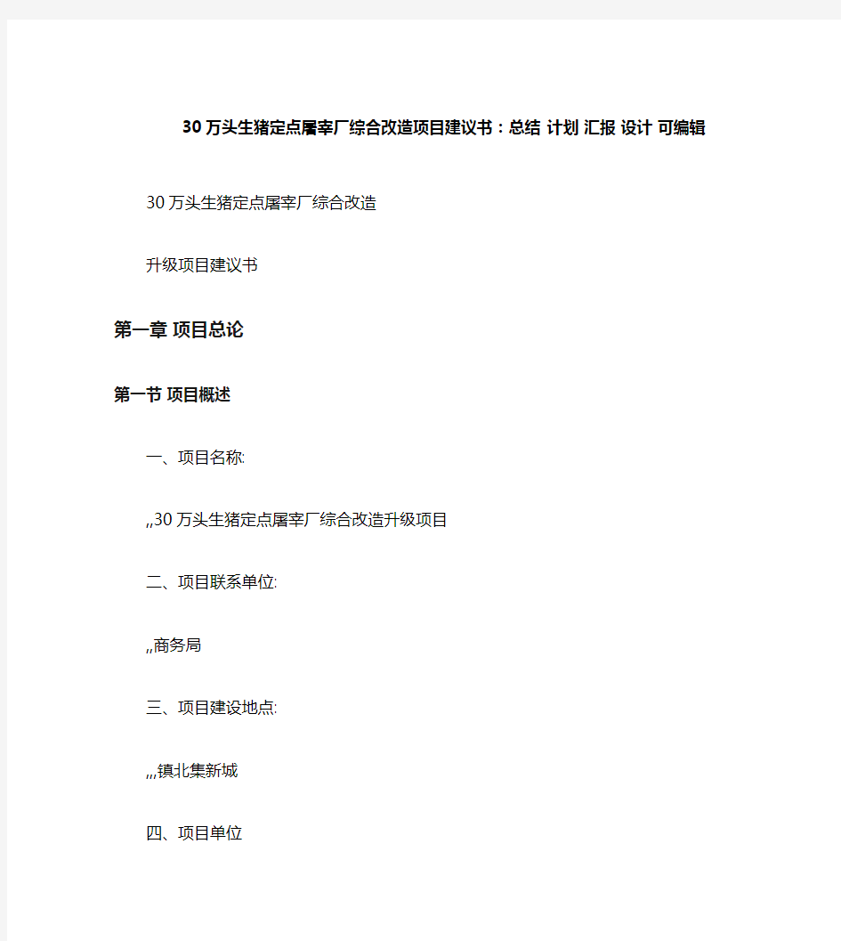 30万头生猪定点屠宰厂综合改造项目建议书：总结计划汇报设计可编辑